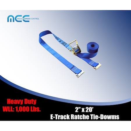 Tie 4 Safe 2 x 20' E Track Ratchet Straps w/ E Clips, WLL- 1,000 lbs., PK12 RT06-20M23B-12